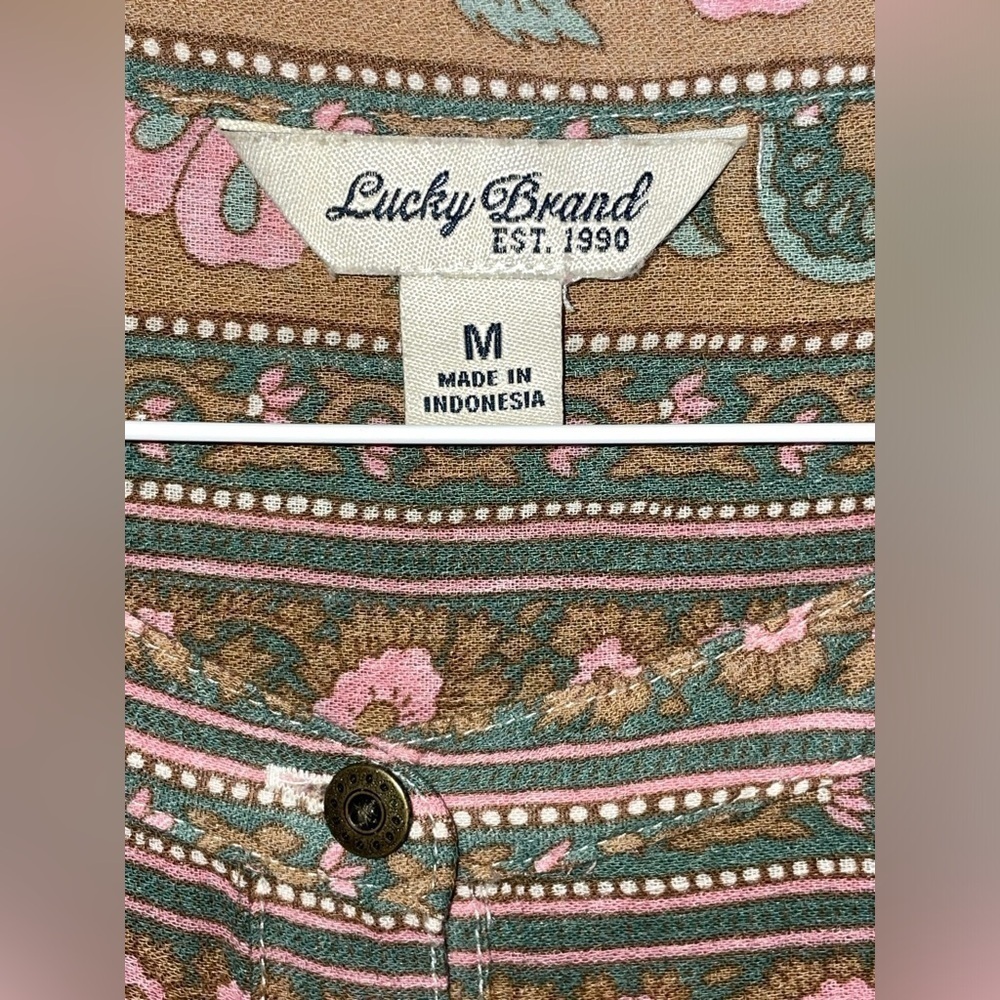 Lucky Brand Top Womens Medium Henley Floral Boho Super Thin​​​​​​​​​ - Picture 7 of 8